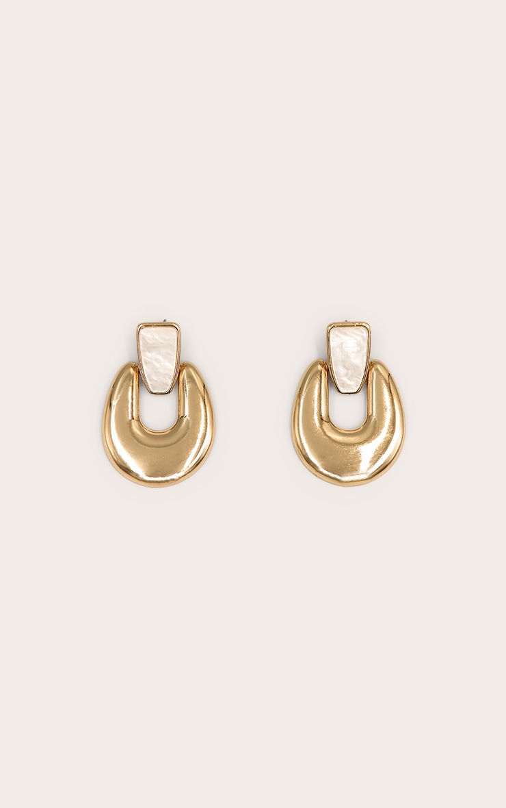 Gold Smooth Oval Earring With Pearl Detail image 2