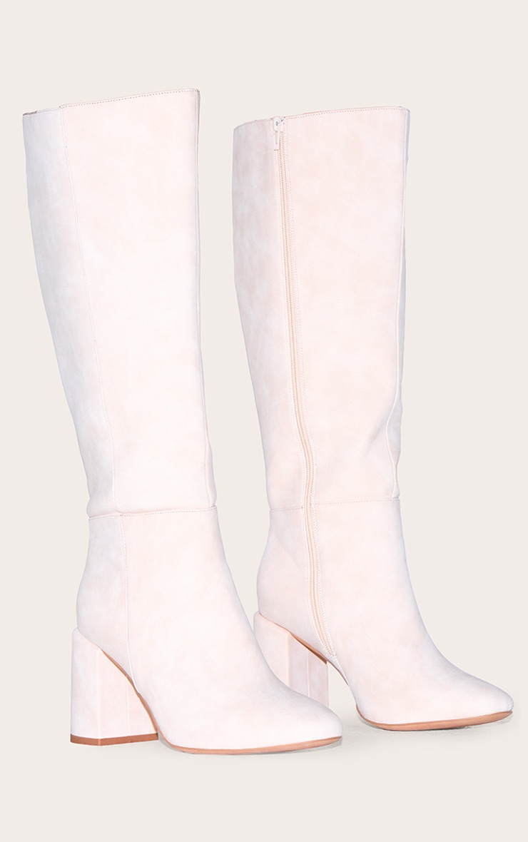 Stone Nubuck Wide Fit Round Toe Block Heel Knee High Boots image 2