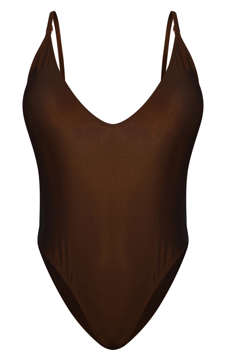 Maillot de bain chocolat basique à col rond décolleté image 5