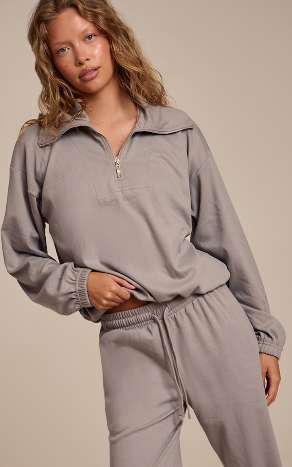 Charcoal Grey Quarter Zip Soft Touch Top