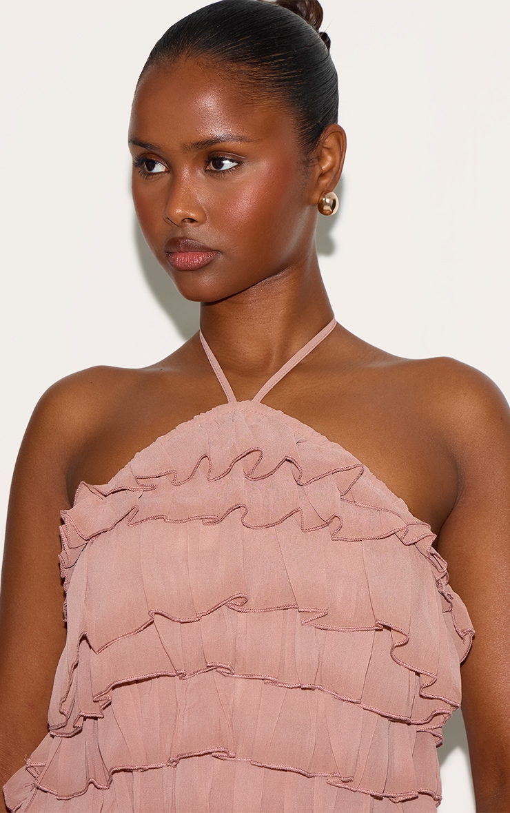 Robe droite pêche cendré très volantée à dos nu image 4