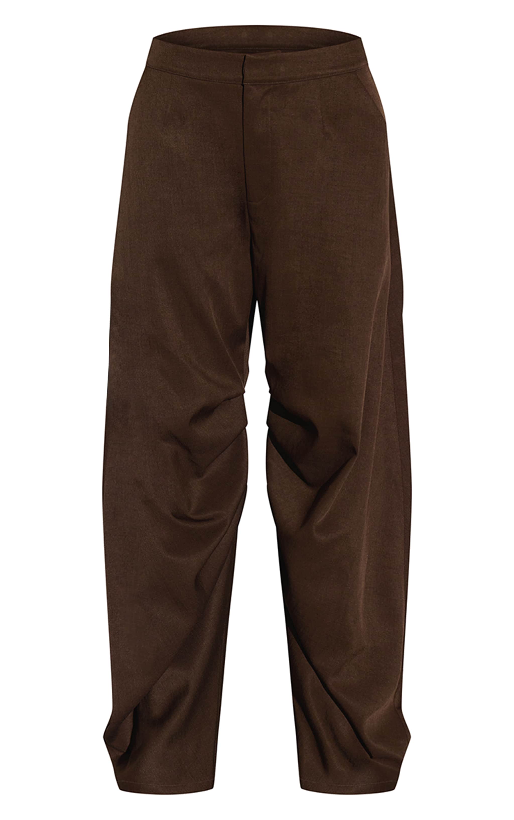 Dark Chocolate Woven Pleated Barrel Leg Trousers image 5