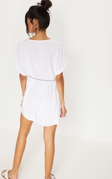 White Embroidered Front Tassel Trim Shift Dress 2