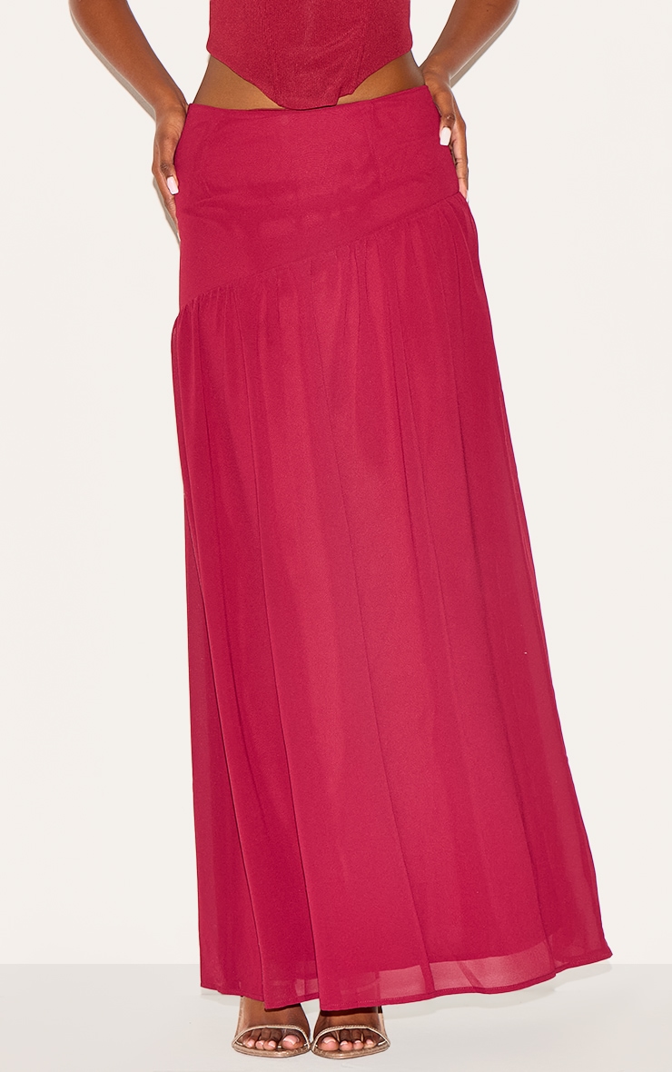  Wine Asymmetric Drop Waist Maxi Skirt - Image 2