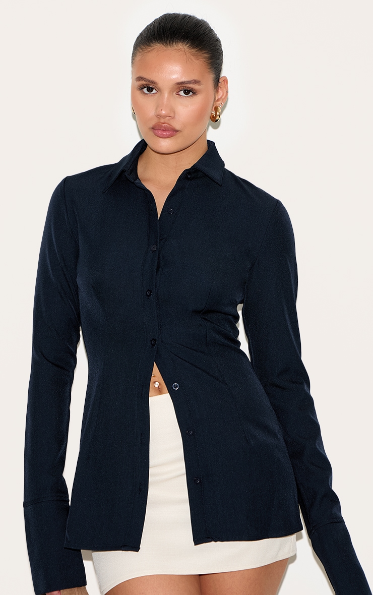 Navy Woven Fitted Shirt image 4