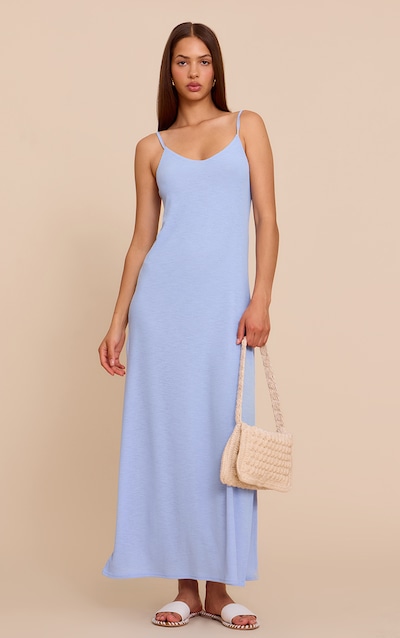 Blue Onion Skin Plunge Sleeveless Maxi Dress