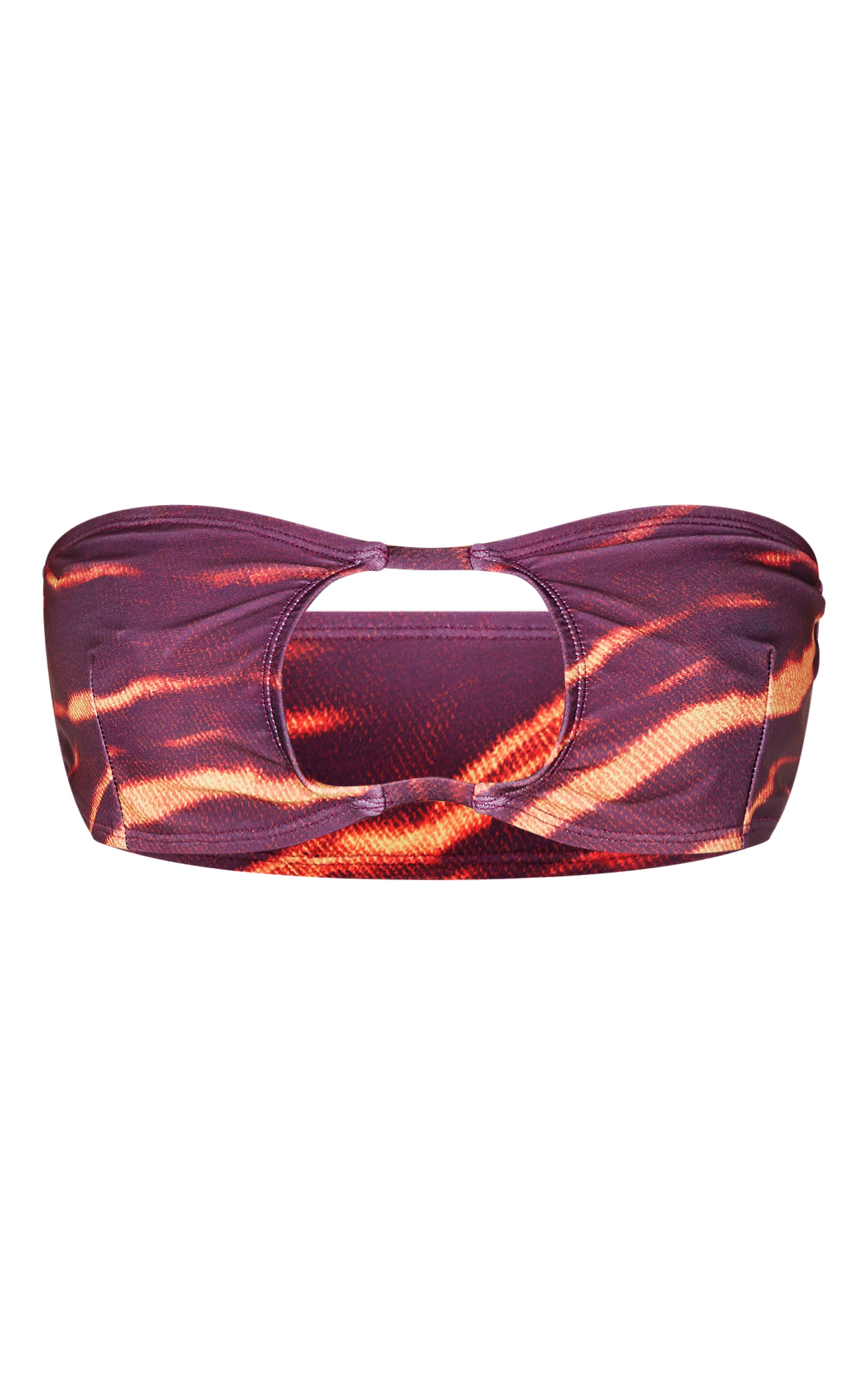 Burgundy Abstract Print Bandeau Cut Out Bikini Top image 1