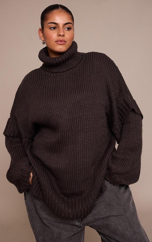 Plus Charcoal Grey Oversized Sleeve Detail Jumper Dress