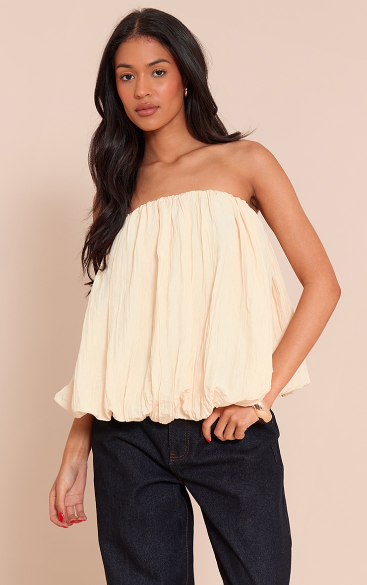 Tall Butter Cream Matte Satin Plisse Puffball Bandeau image 1