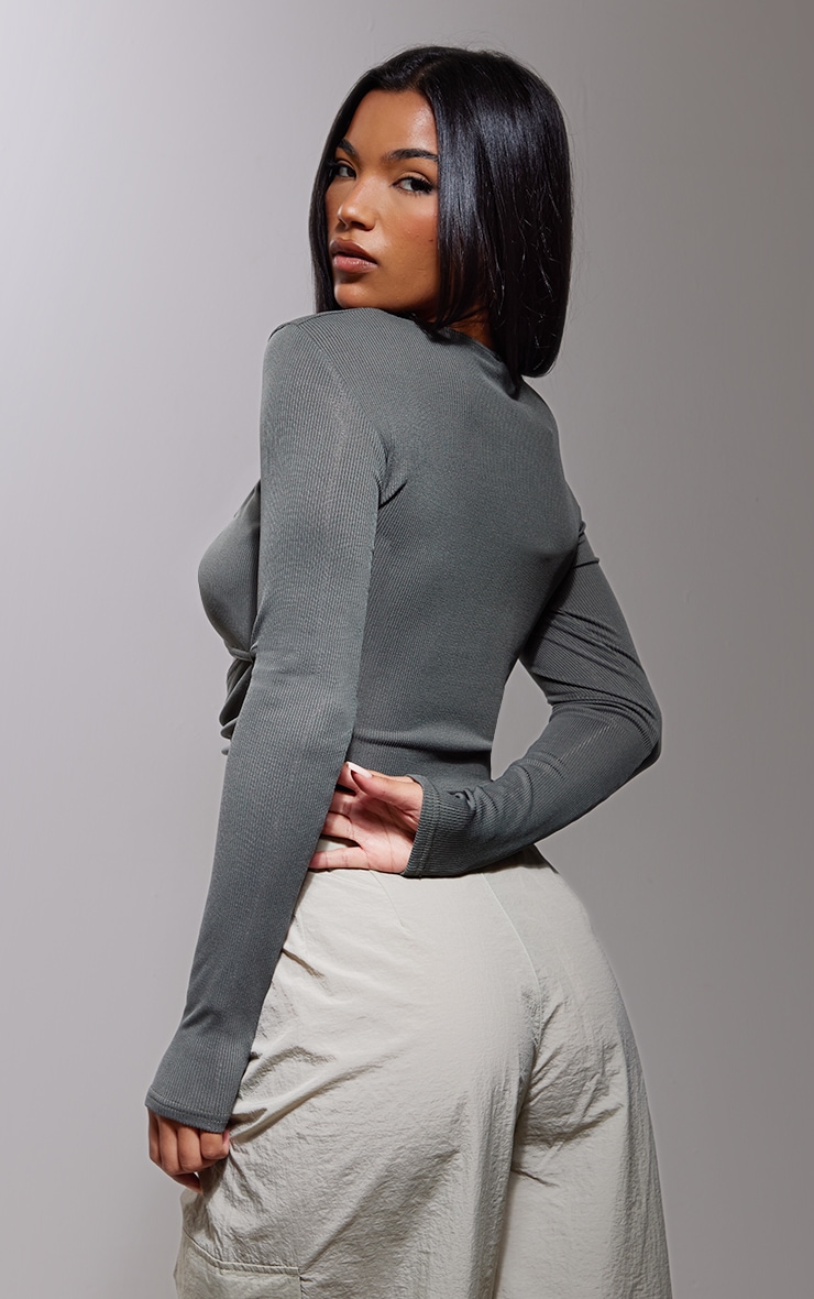 Khaki Rib Ring Detail Cut Out Top | Tops | PrettyLittleThing AUS