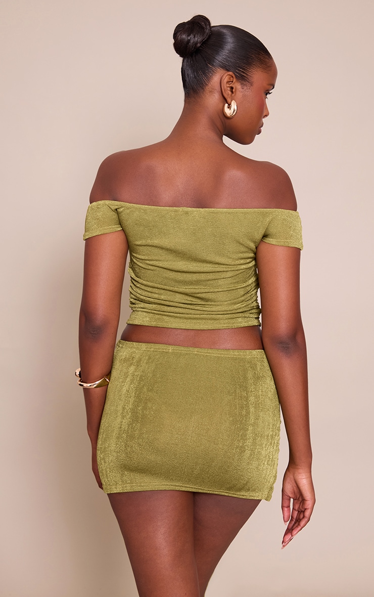 Olive Textured Drape Wrap Over Mini Skirt image 3