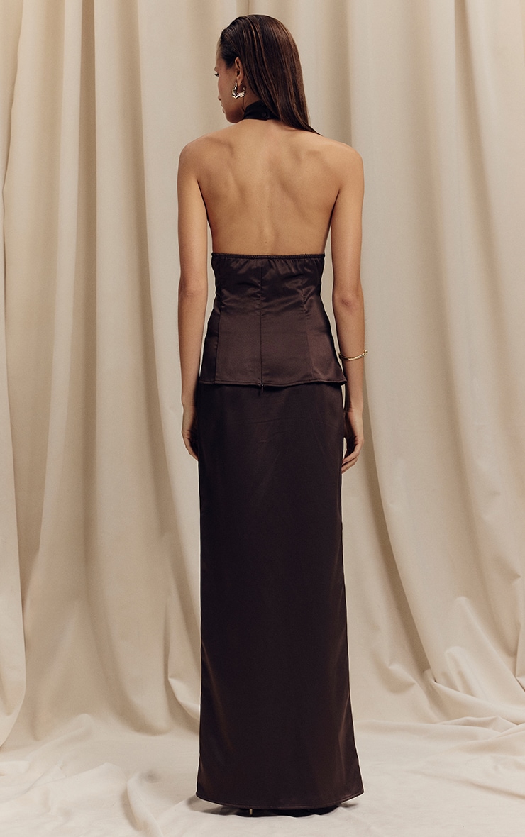 Dark Taupe Satin Mid Rise Maxi Skirt image 2