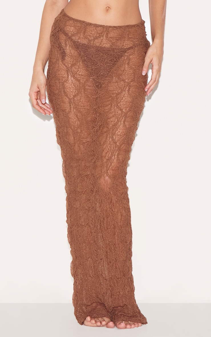 Chocolate Textured Mesh Maxi Beach Skirt image 2