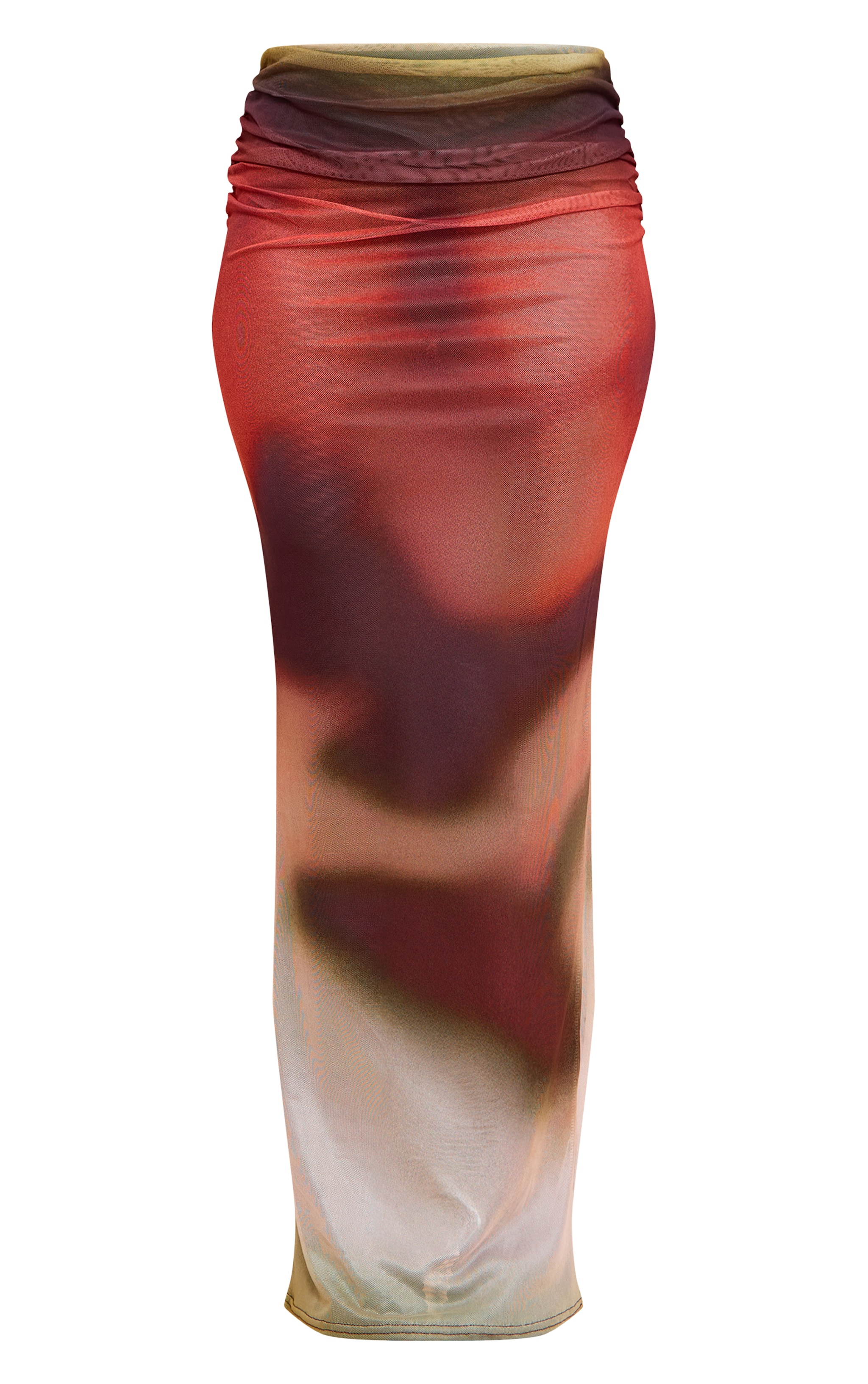 Orange Abstract Print Chiffon Mesh Maxi Skirt image 5