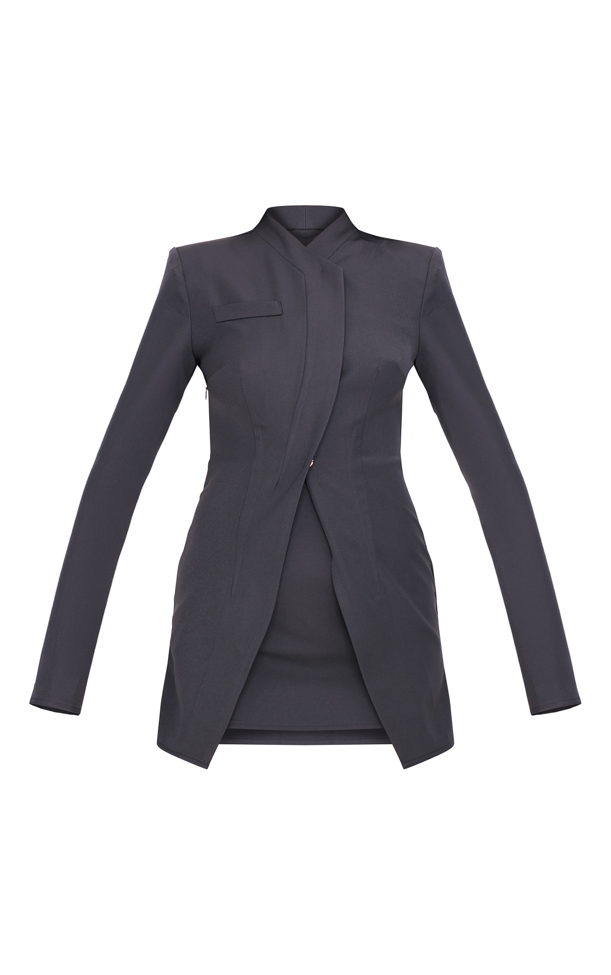 Charcoal Tailored Overlap Long Sleeve Bodycon Dress image 5