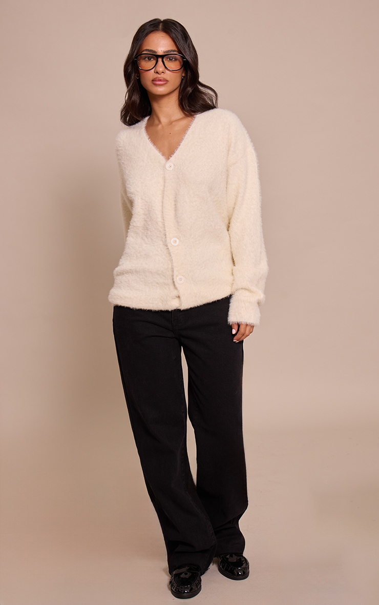 Petite Cream Asymmetric Button Up Jumper image 3