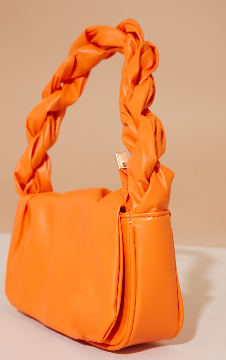 Orange Twist Strap Ruched Front Shoulder Bag image 3