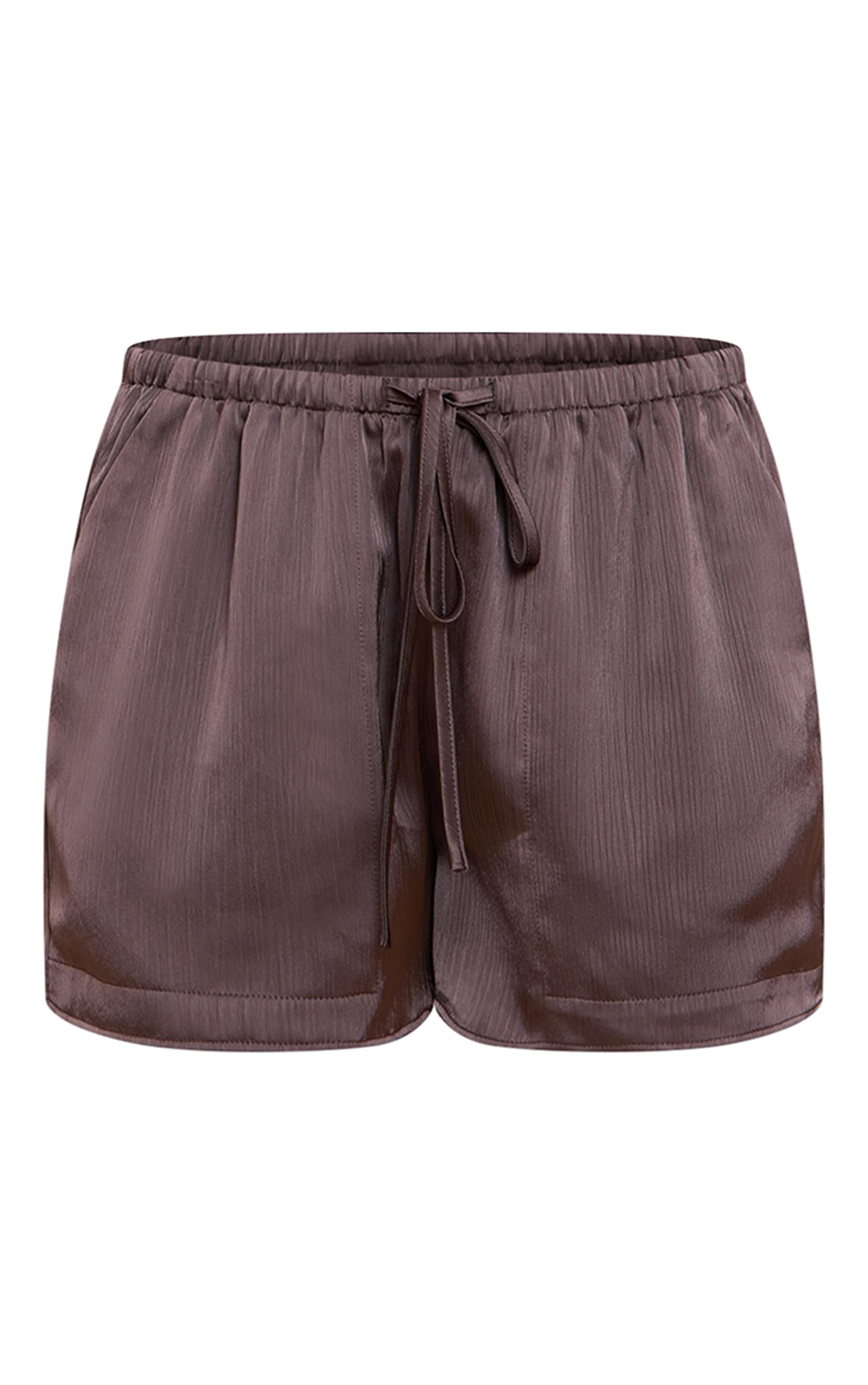 Charcoal Textured Satin Drawstring Shorts image 6