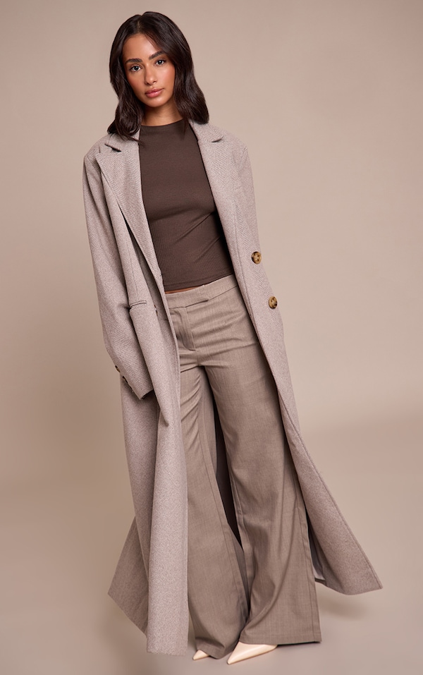 Petite Manteau long beige à chevrons et double boutonnière