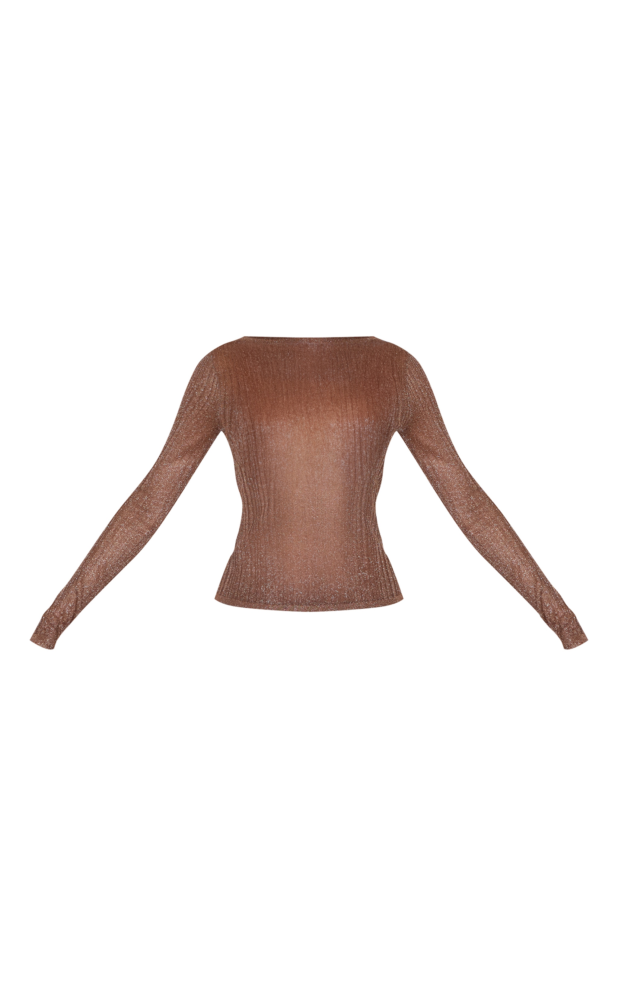 Chocolate Sheer Knit Long Sleeve Boat Neck Top image 5