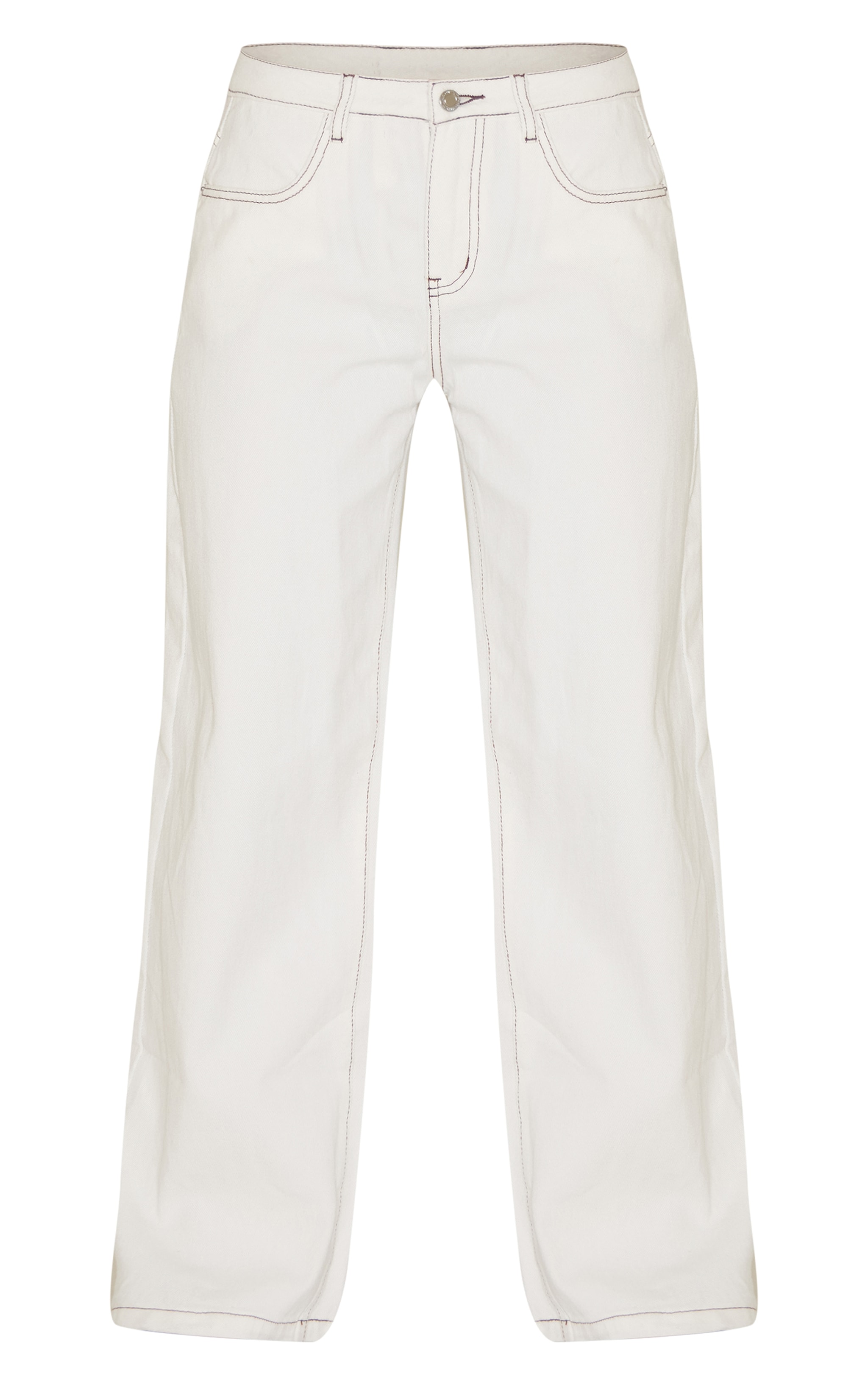 White Contrast Stitch Mid Waist Wide Leg Jeans image 5