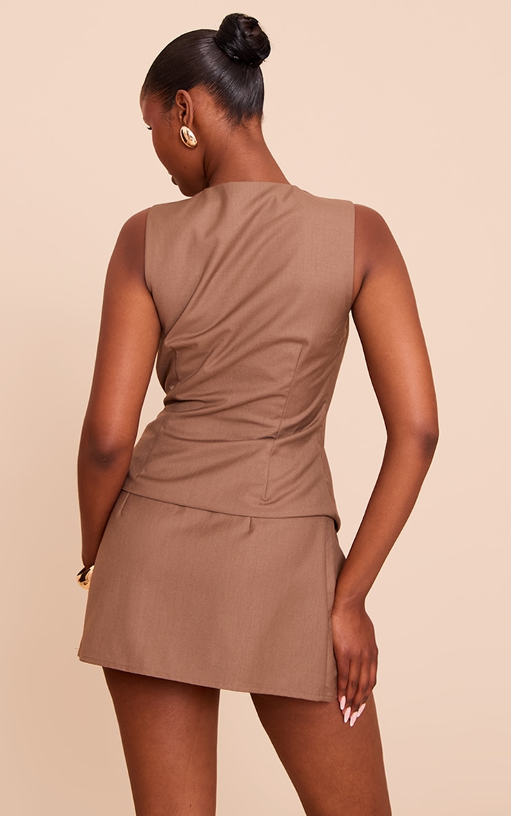 Mocha Woven Trim Tie Waist Coat image 2