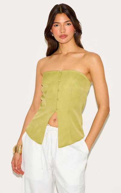 Green Fitted Bandeau Button Vest