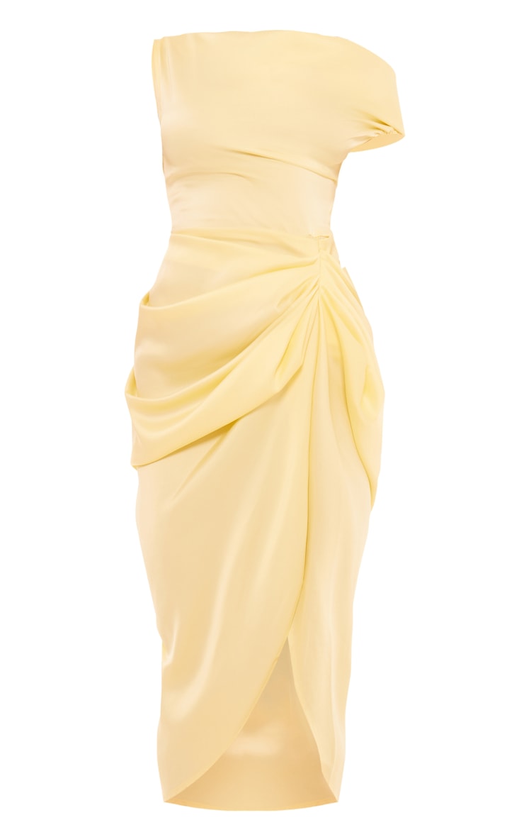 Lemon Satin Off The Shoulder Draped Skirt Midi Dress image 5