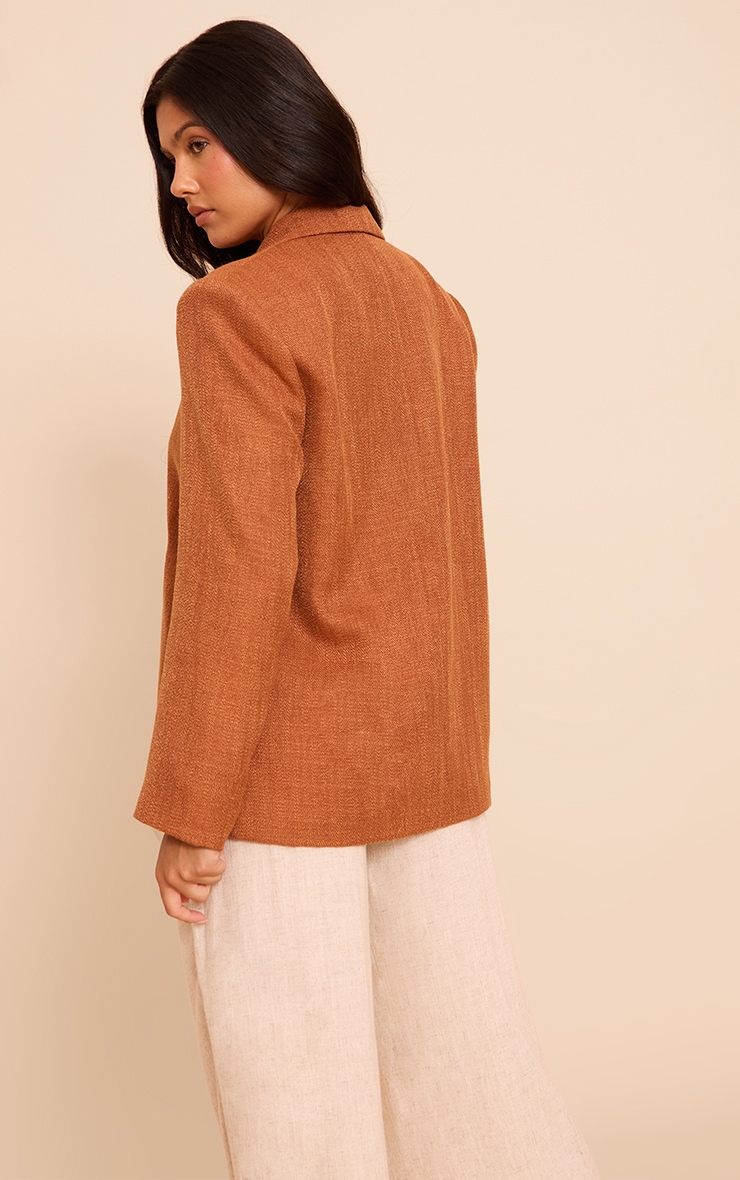 Blazer en effet lin rouille à épaules carrées et bouton image 2