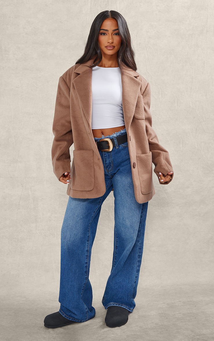 Women s Petite Deep Brown Oversized Longline Blazer Size L