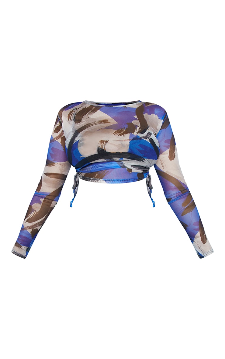 Multi Print Mesh Ruched Side Crop Top image 5