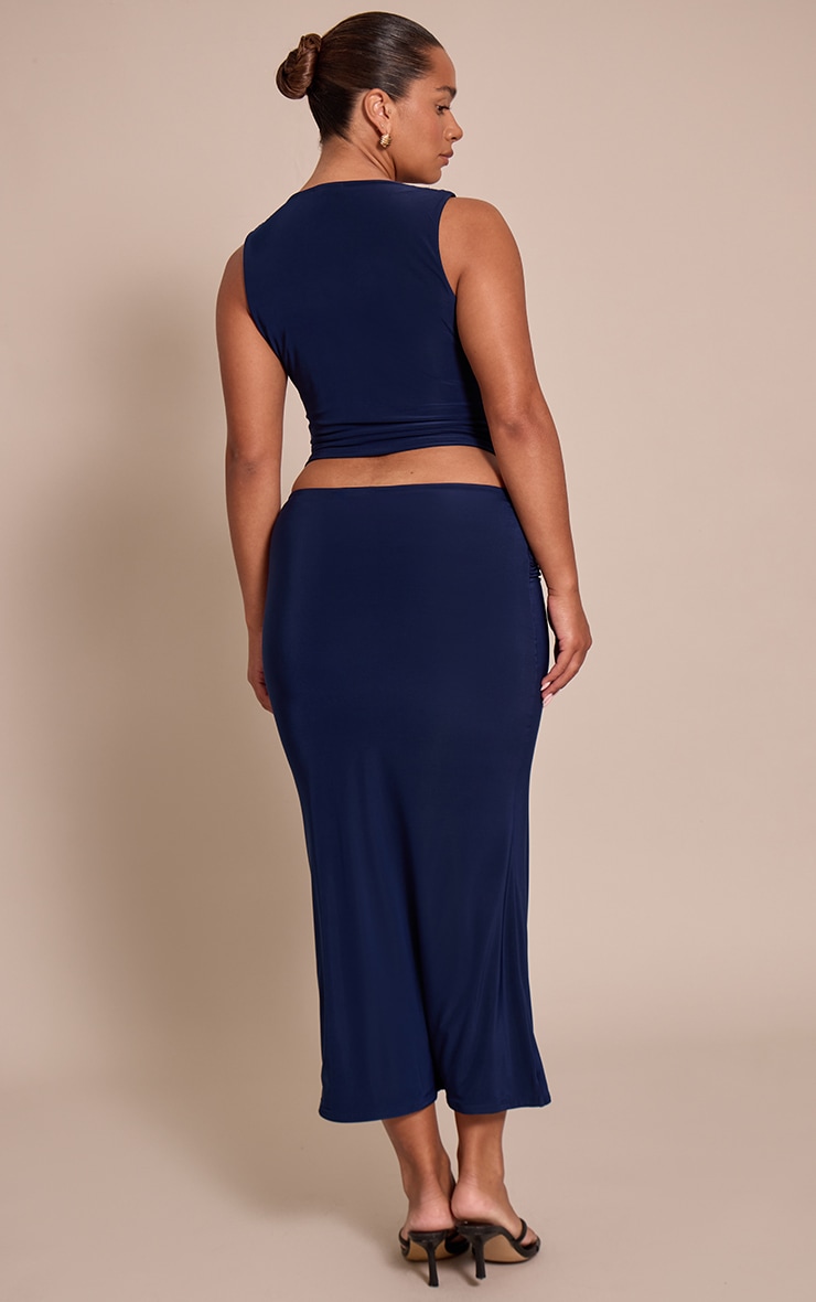 Shape Navy Slinky Drape Detail Midi Skirt image 3