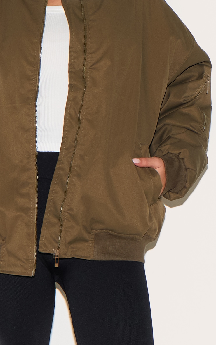Khaki Classic Oversized Bomber Jacket image 4