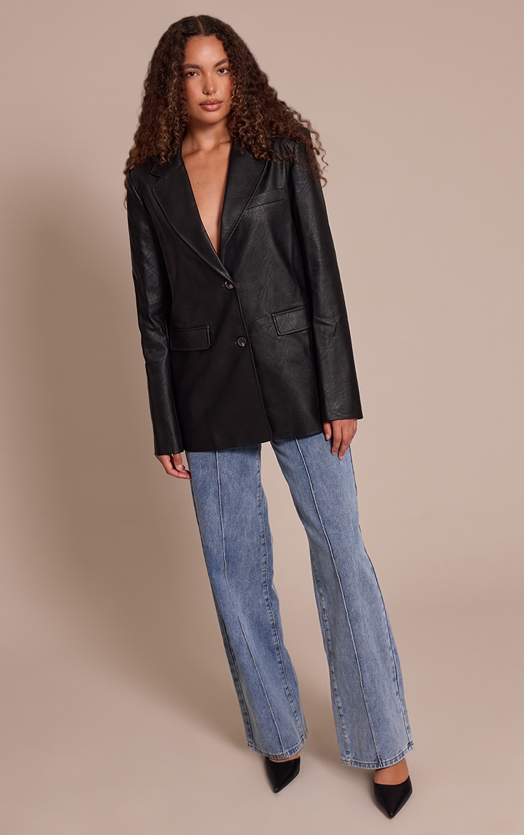 Tall Washed Black Textured Faux Leather Blazer image 3