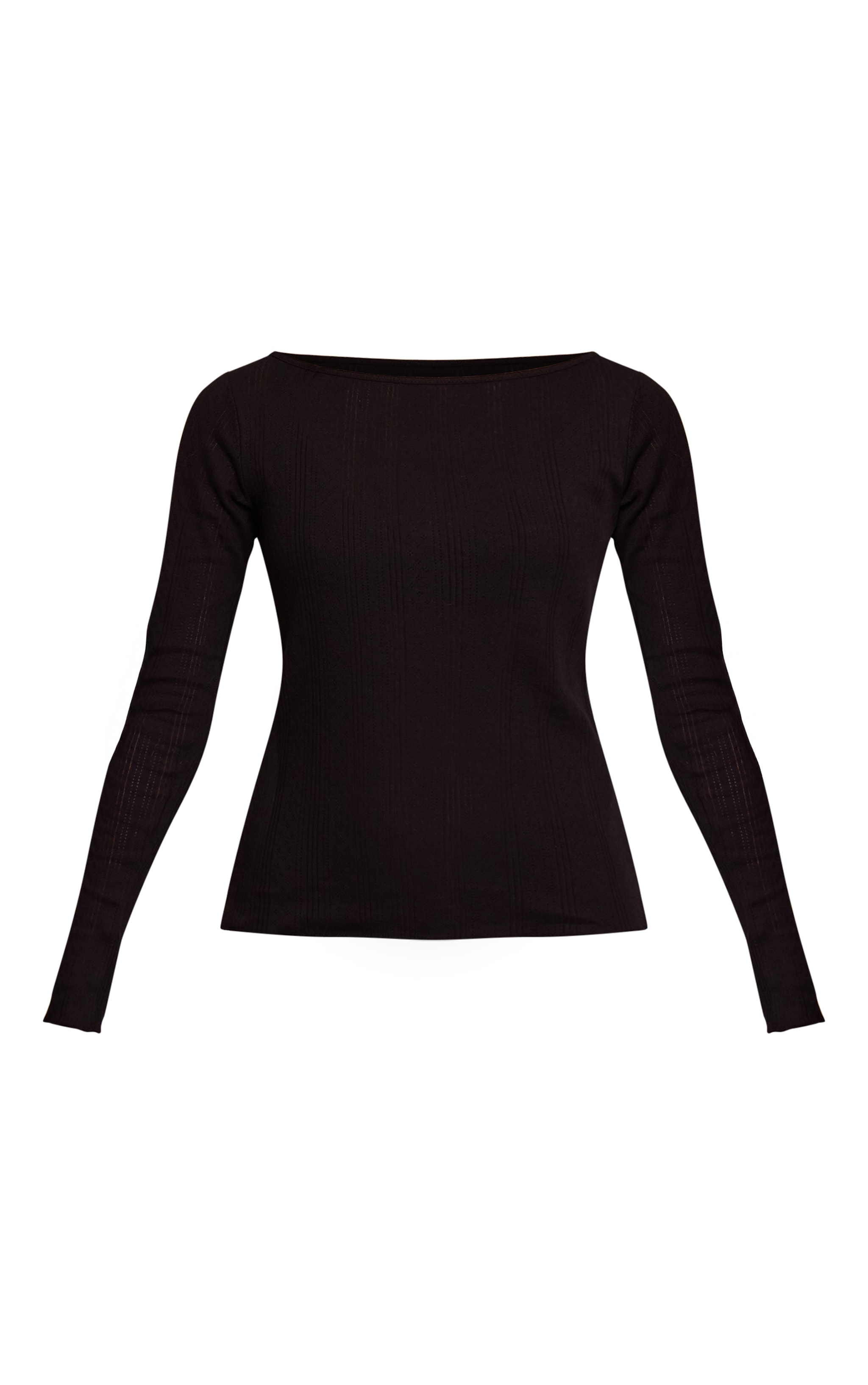 Black Pointelle Boatneck Long Sleeve Top image 5