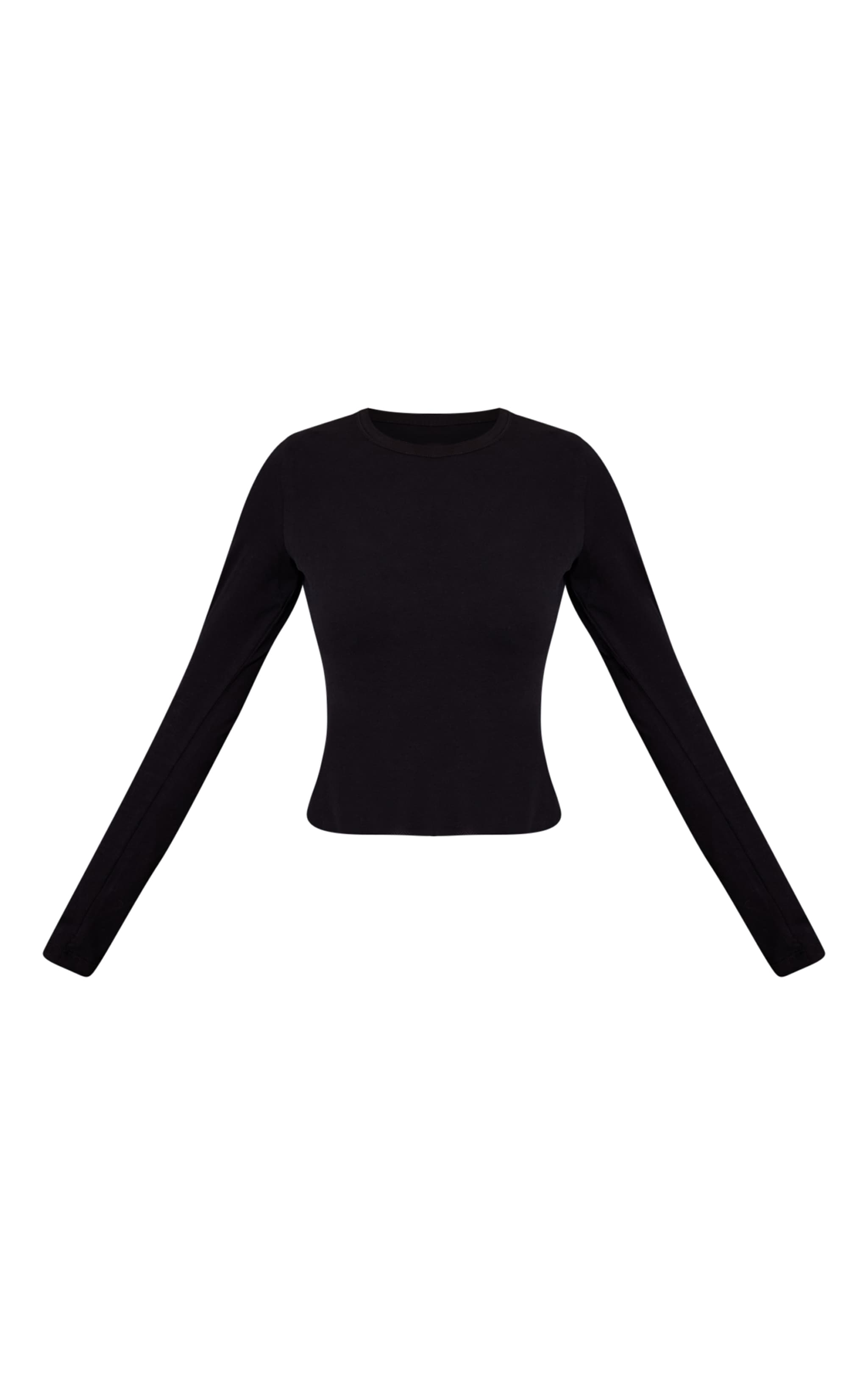 Black Soft Cotton Crew Neck Longline Long Sleeve Top image 5