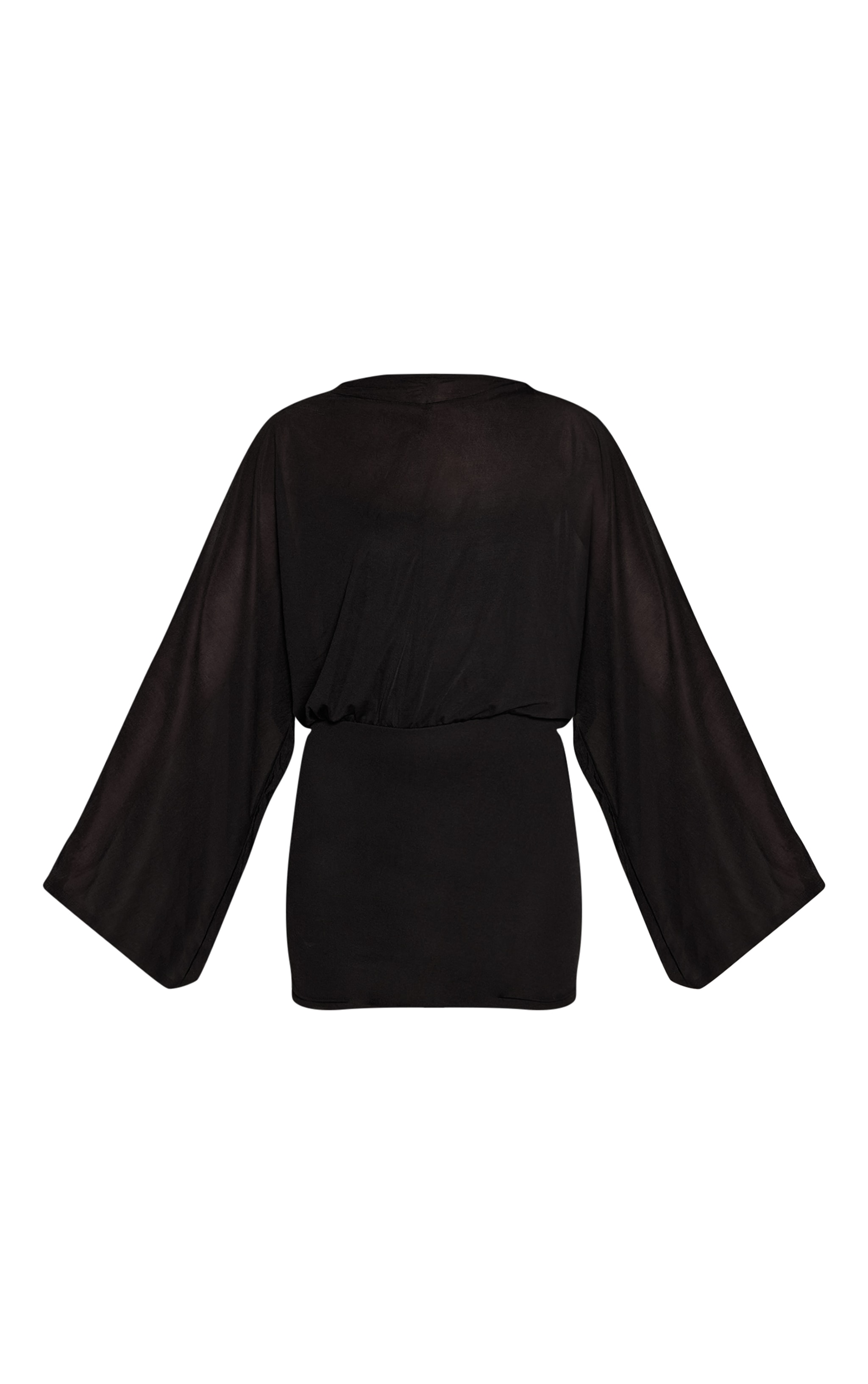 Black Chiffon Overlay Long Sleeve Mini Dress image 5