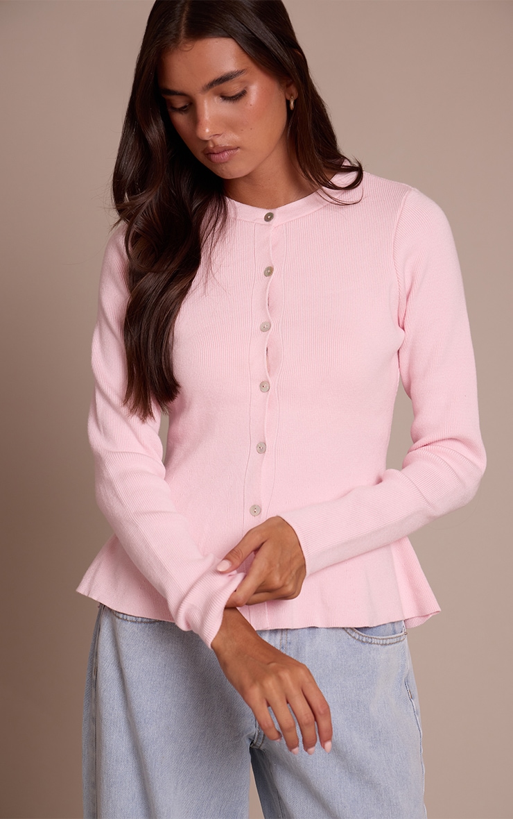 Cardigan péplum en maille compacte rose image 1