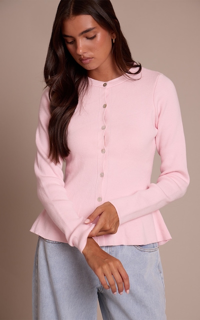 Pink Compact Knit Peplum Cardigan