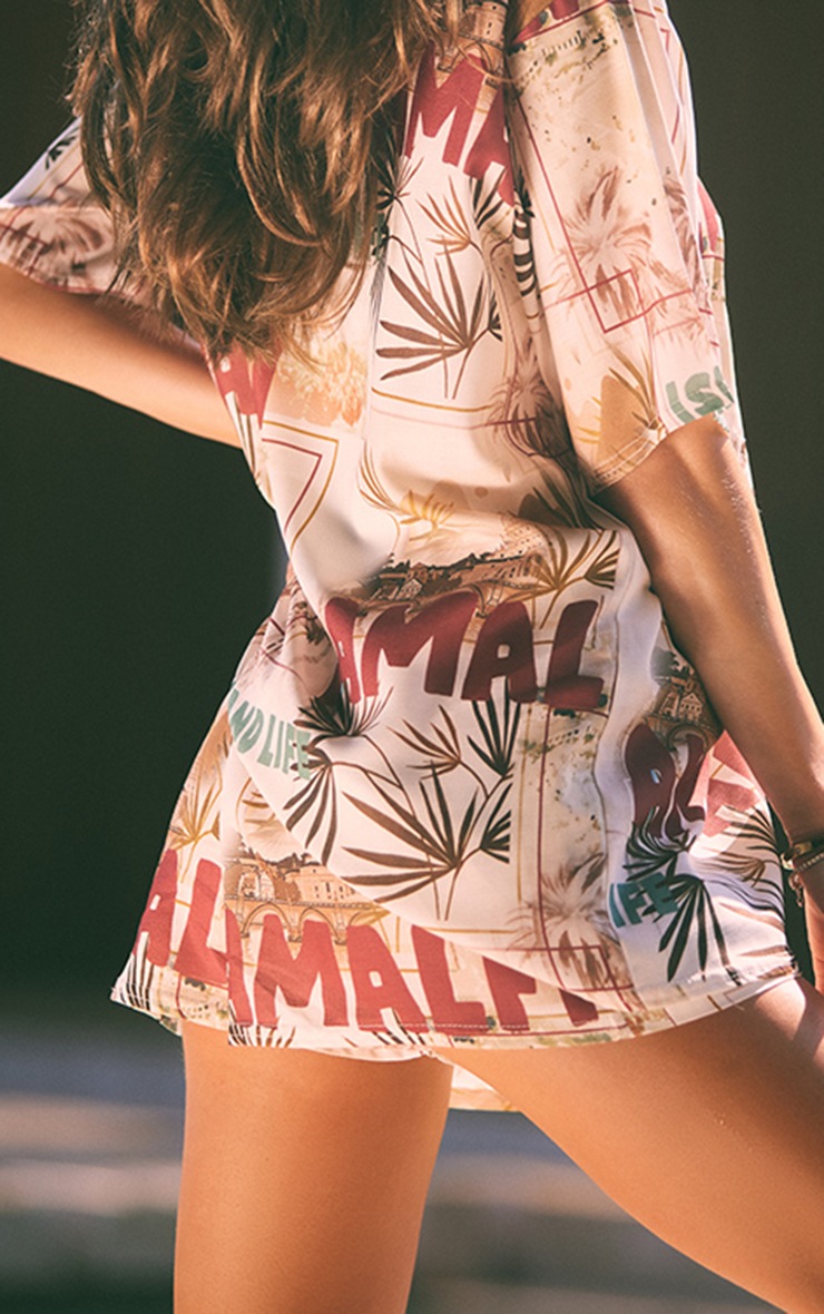 Cream Amalfi Island Print Floaty Beach Shorts image 4