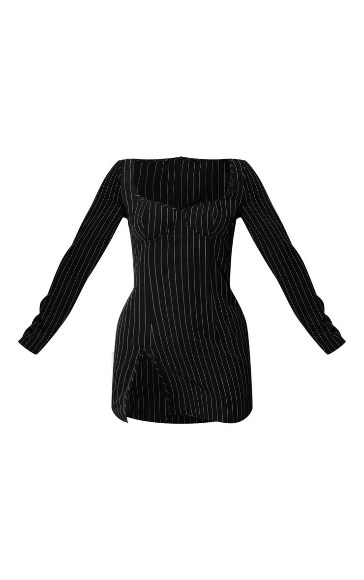 Black Pinstripe Underwired Detail Shift Dress image 1