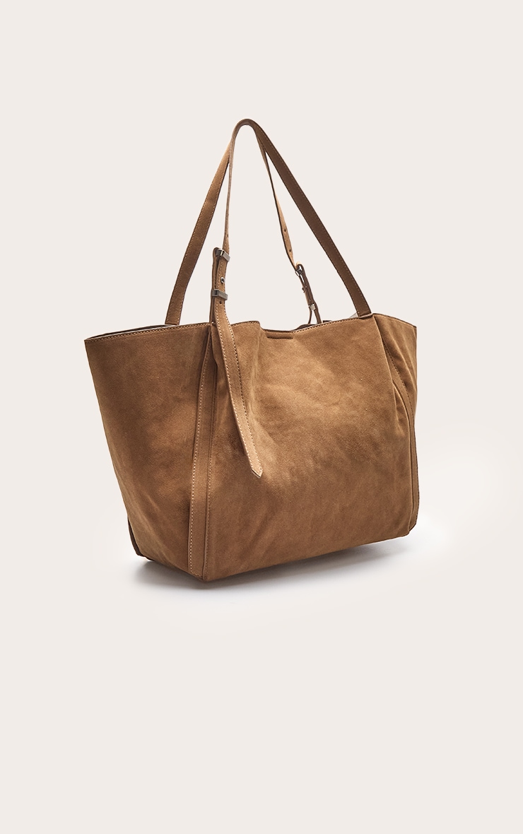 Tan Faux Suede Adjustable Strap Tote Bag image 3