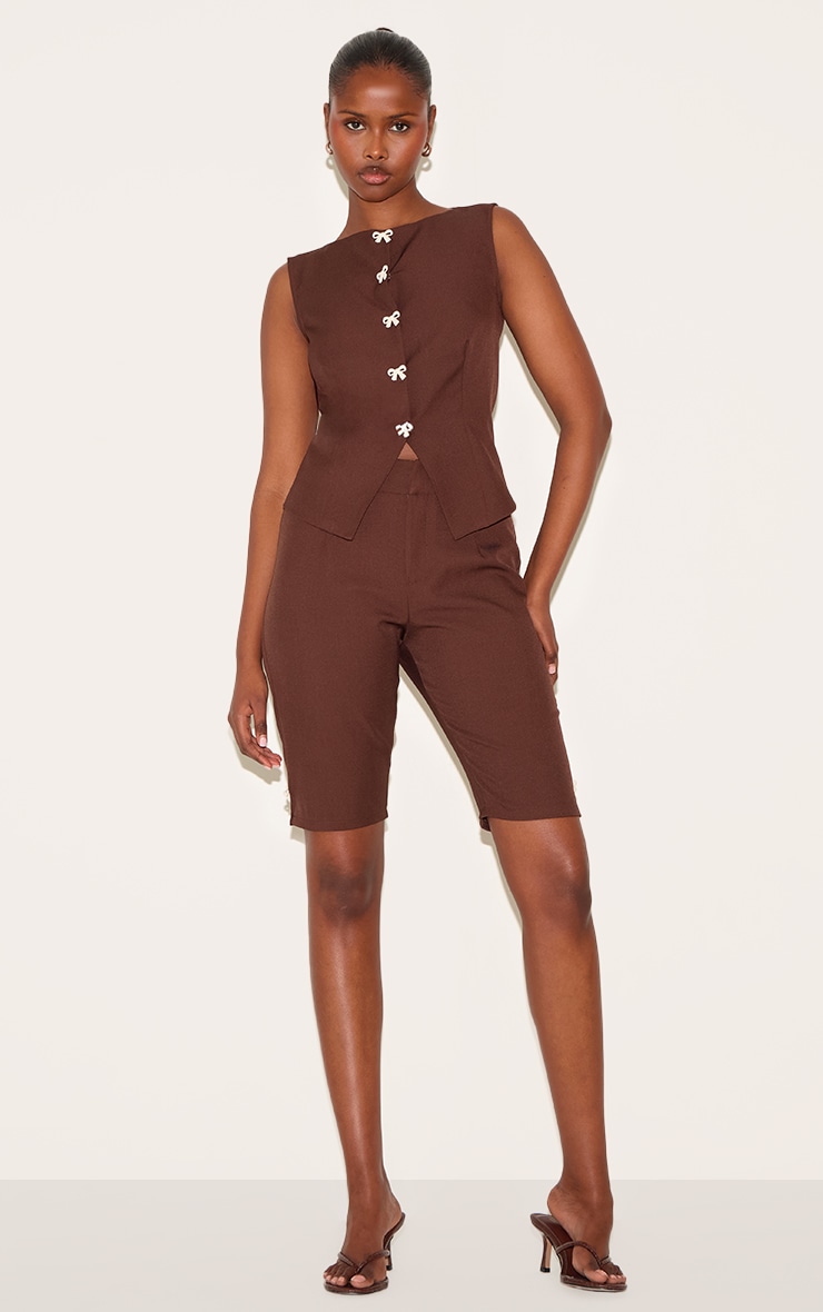 Chocolate Brown Contrast Velvet Mini Bow Detail Vest image 3