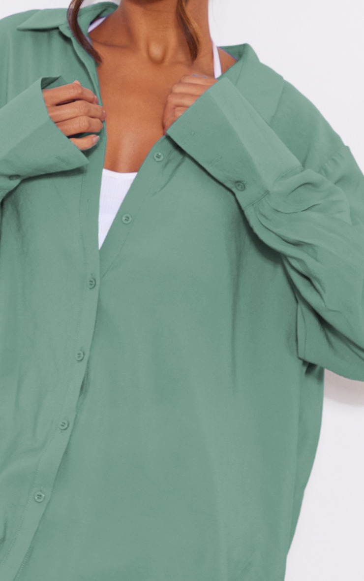 Washed Green Poplin Oversized Cuff Shirt image 4