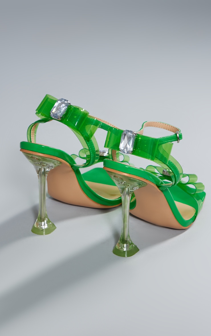 Green Wide Fit PU Clear Bow Gem Detail High Cake Stand Heeled Sandals image 4