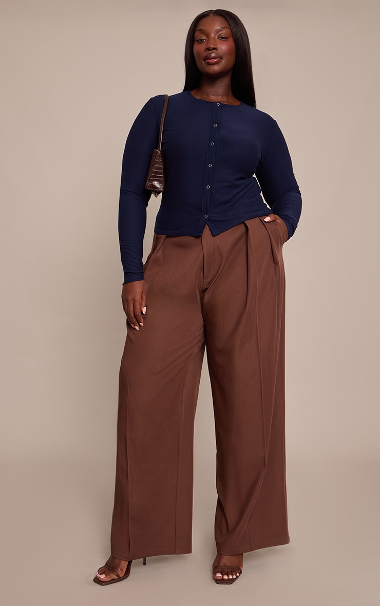 Plus Navy Soft Touch Popper Fitted Long Sleeve Long Top image 3