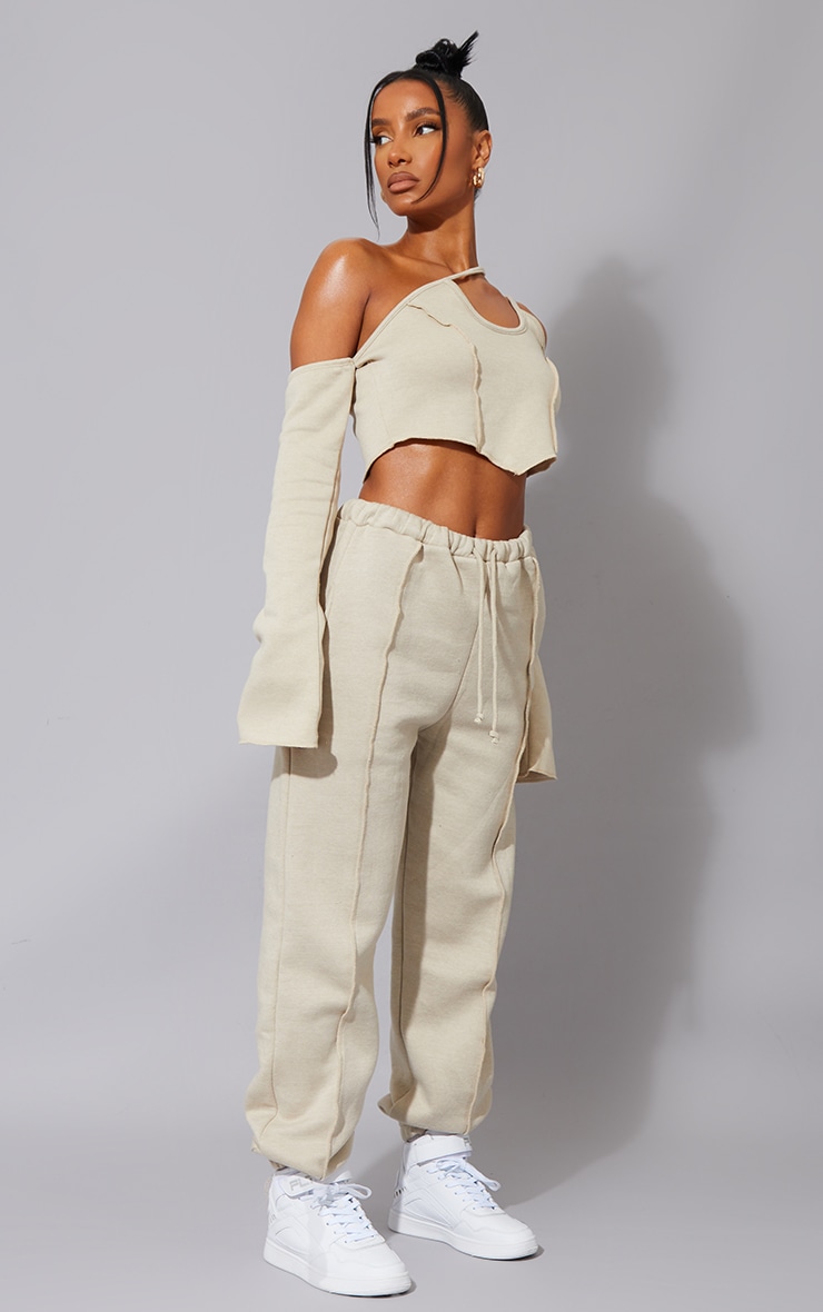 Oatmeal Marl Effect Piping Detail Sweatpants Oatmeal Marl Effect Piping Detail Sweatpants