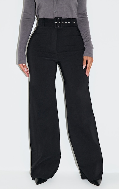 Shape Black Stretch Woven High Waisted Belted Wide Leg Pants
