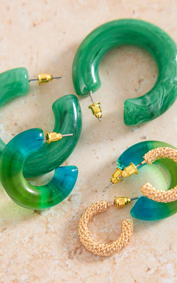 Green Marble Acrylic Hoop Earrings Mulitpack image 2