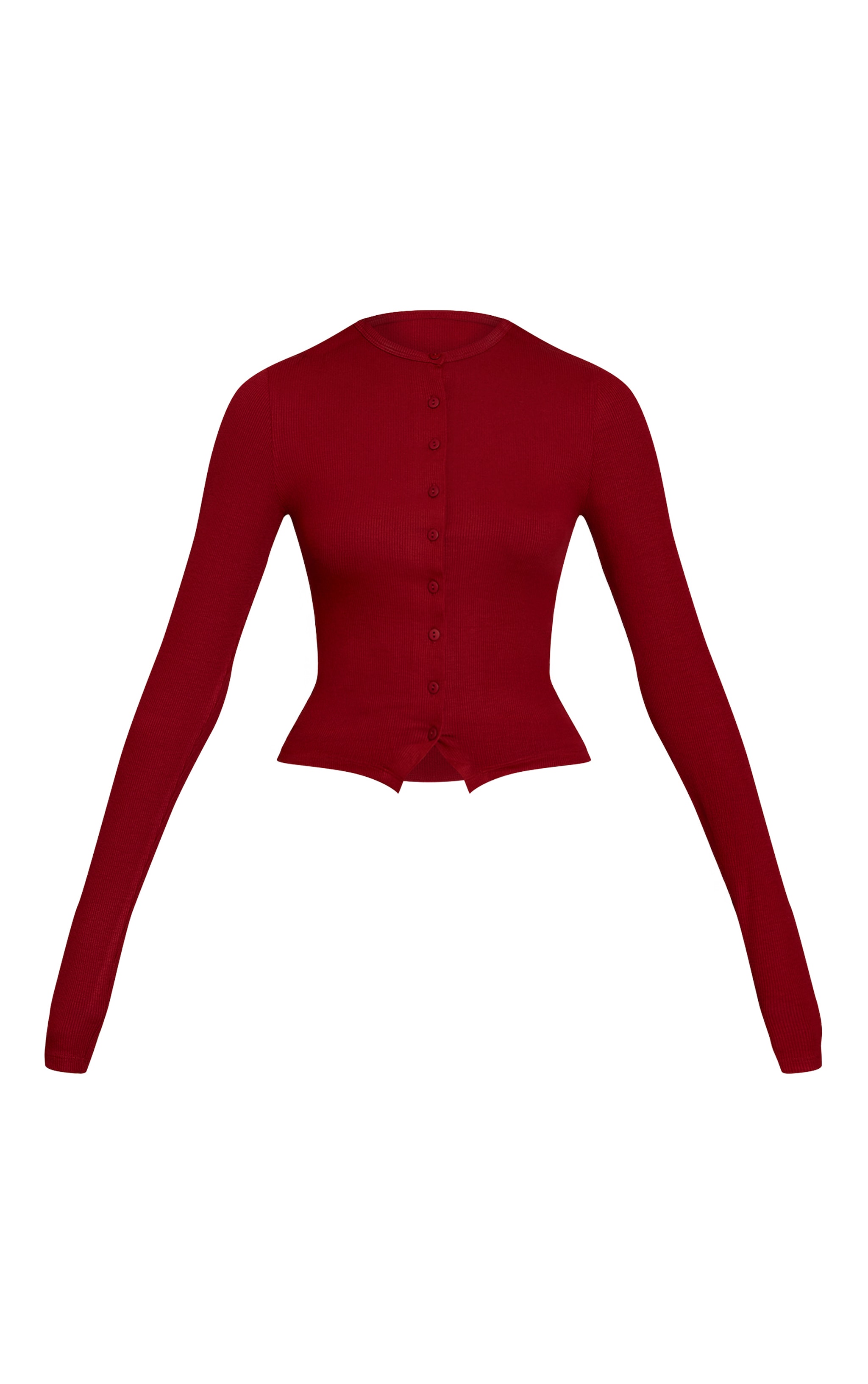Deep Red Soft Rib Button Down Long Sleeve Top image 5